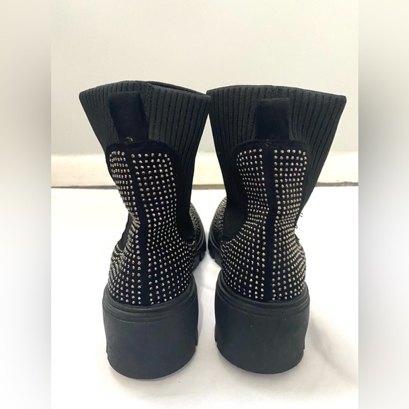 Forever Black Rhinestone Knit Combat Boot - Picture 7 of 13